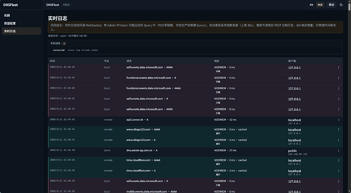 DNSFleet Live Logs